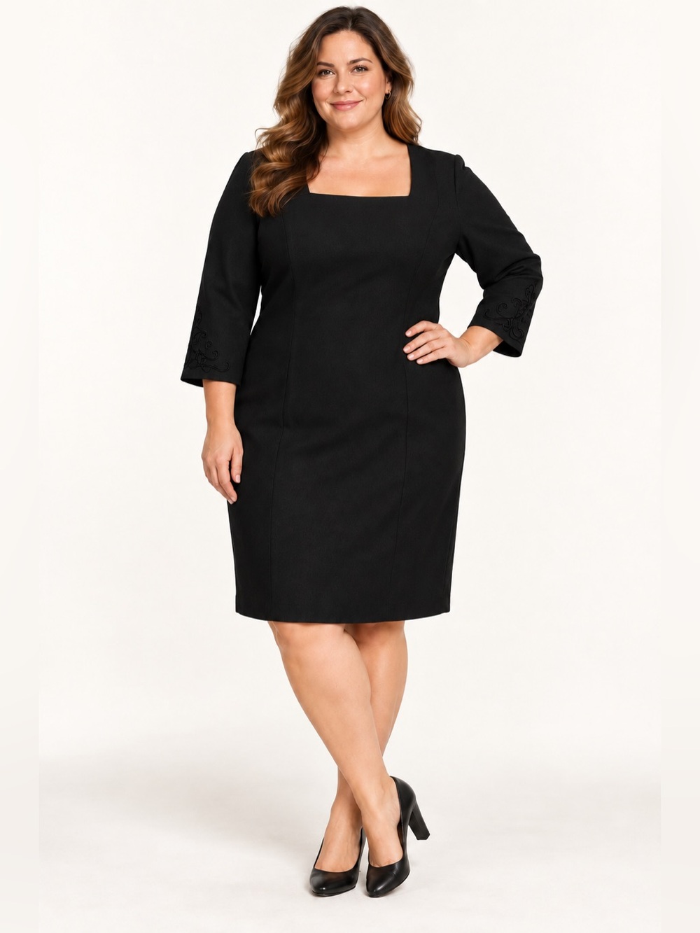 Pendleton Women’s 18 Black 100% Wool Sheath Dress Embroidered Sleeves Lined